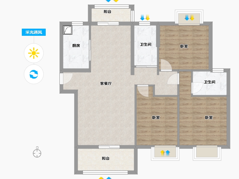 湖北省-孝感市-汉川公园新城二期-94.34-户型库-采光通风