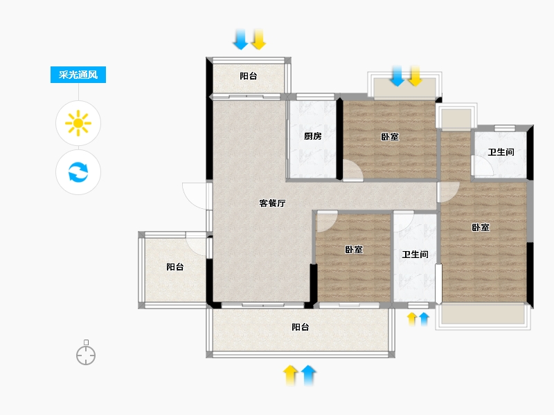 广东省-湛江市-荣业德信嘉园-108.07-户型库-采光通风