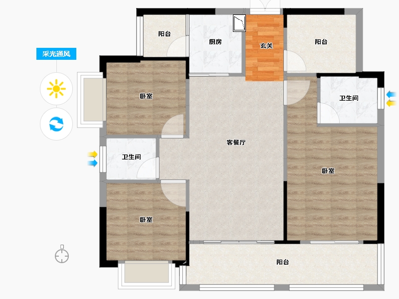 湖南省-邵阳市-恒泰珑湖-93.55-户型库-采光通风