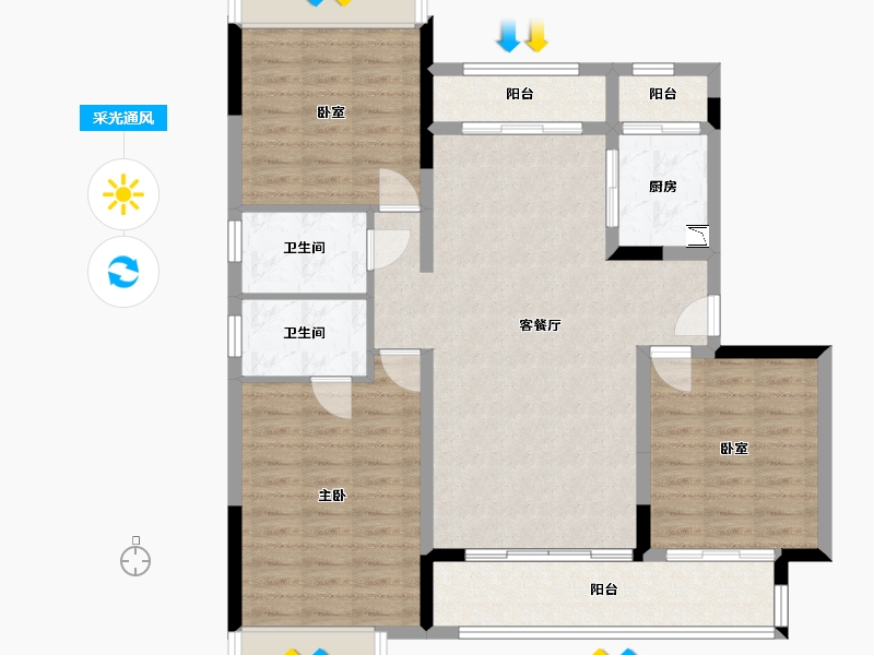 广东省-广州市-中海新城公馆-103.29-户型库-采光通风