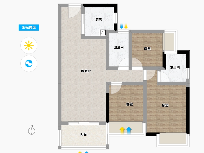 广东省-湛江市-华润置地湛江桃源里-70.15-户型库-采光通风