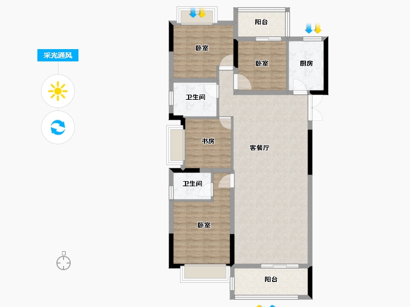 湖南省-长沙市-五矿•万境蓝山住宅-109.90-户型库-采光通风