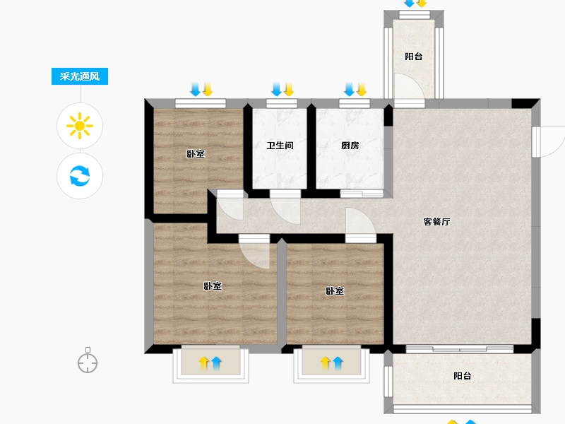 广东省-广州市-翡翠蓝湾璟峰-74.00-户型库-采光通风