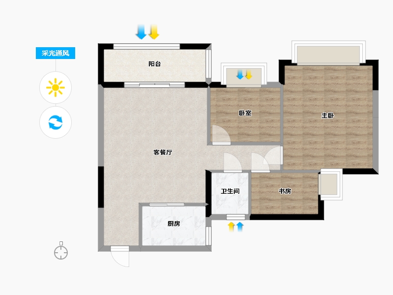 广东省-广州市-翡翠蓝湾璟峰-77.00-户型库-采光通风