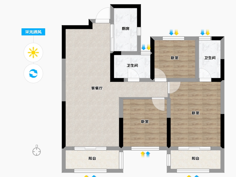 湖南省-长沙市-鑫湘雅韵-84.93-户型库-采光通风