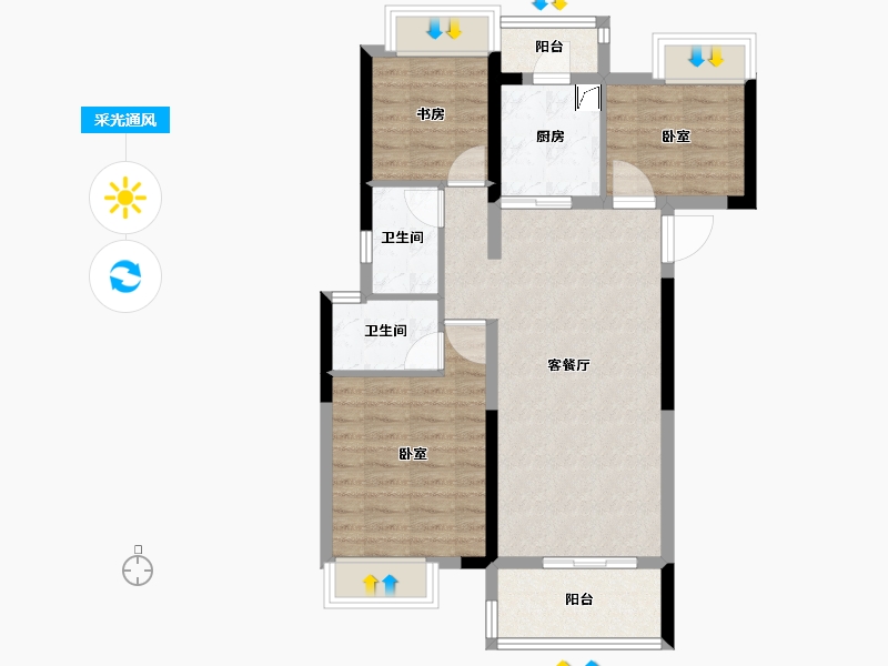 湖北省-荆州市-奥园学府里-75.13-户型库-采光通风