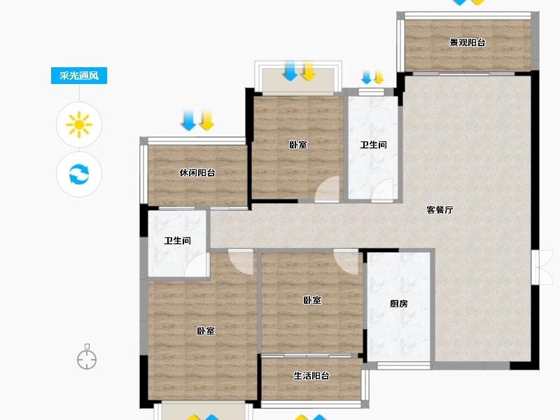 湖南省-邵阳市-江岸景苑二期-107.23-户型库-采光通风