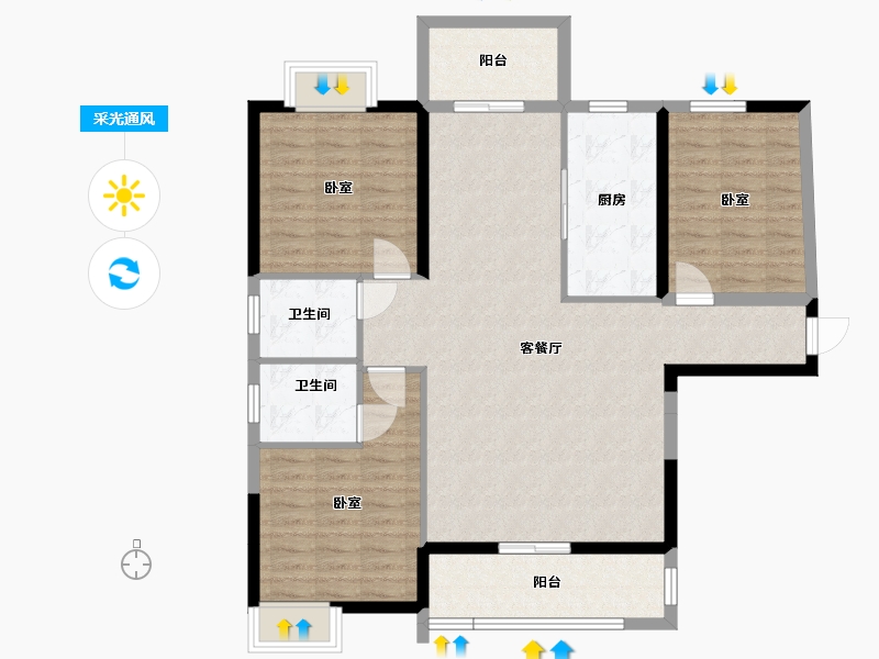 湖北省-孝感市-孝武城市客厅二期-106.61-户型库-采光通风