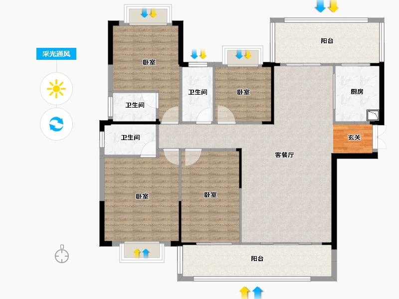 湖南省-邵阳市-恒泰珑湖·二期-140.83-户型库-采光通风