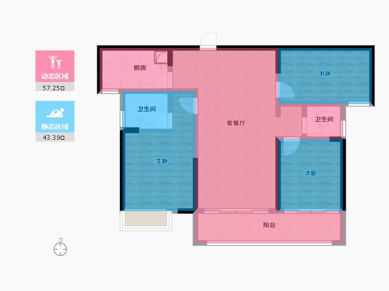 湖南省-湘潭市-九华世纪城 第二期-89.24-户型库-动静分区