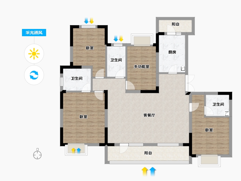 湖北省-武汉市-世界城瑜樾东方-126.30-户型库-采光通风