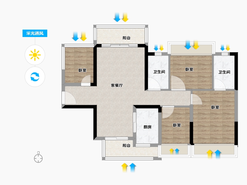 广东省-湛江市-敏捷珑玥台-91.00-户型库-采光通风