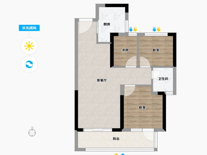 湖北省-荆州市-金辉楚樾云著-60.52-户型库-采光通风