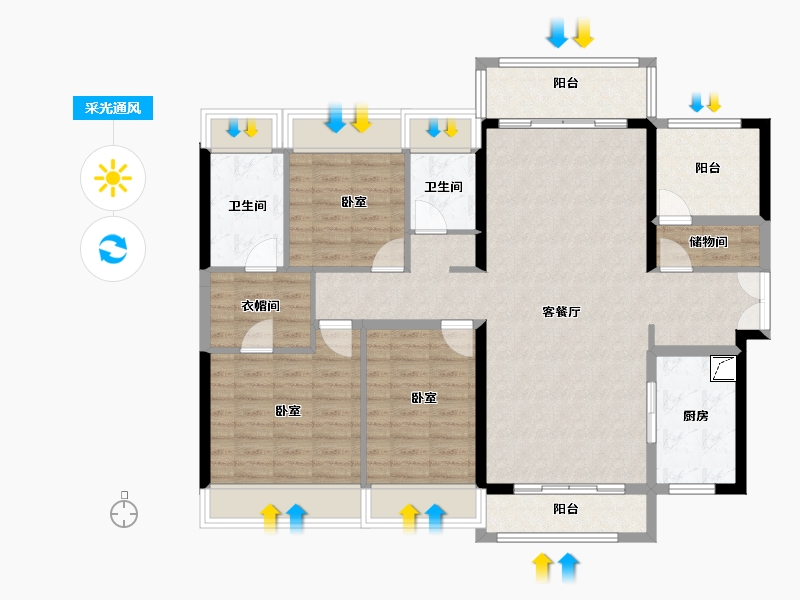 广东省-佛山市-中粮珑湾祥云-115.68-户型库-采光通风