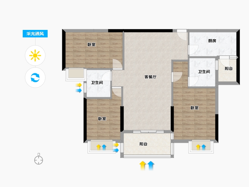 广东省-佛山市-富力西江十号-99.25-户型库-采光通风