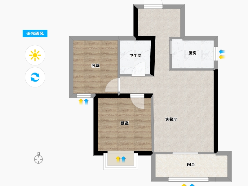 陕西省-西安市-天朗大兴郡-54.59-户型库-采光通风