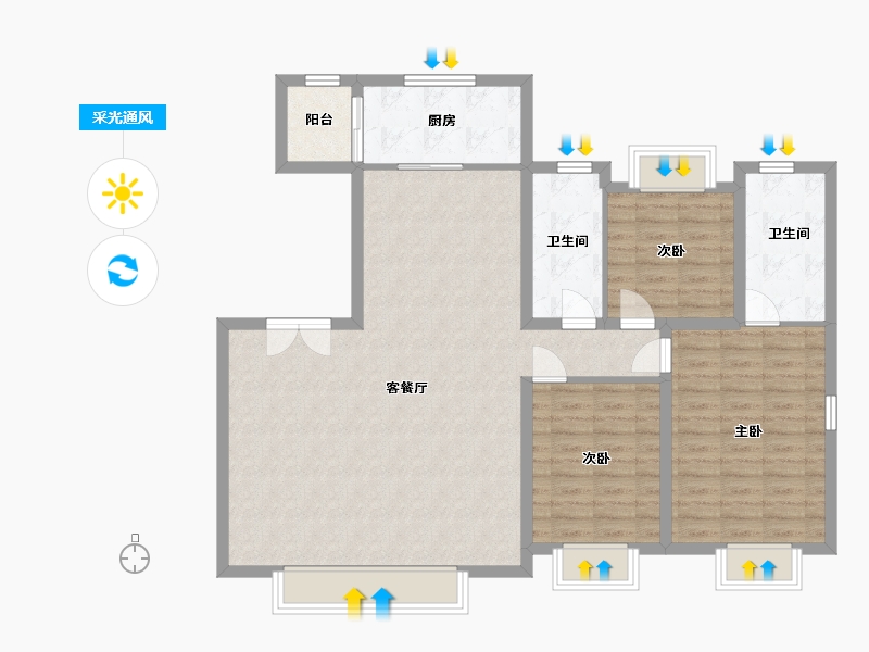 吉林省-长春市-中海·玺悦洋房-113.66-户型库-采光通风