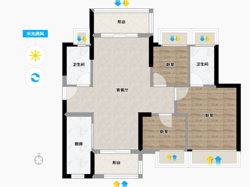 广东省-江门市-鹤山时代天韵-70.89-户型库-采光通风