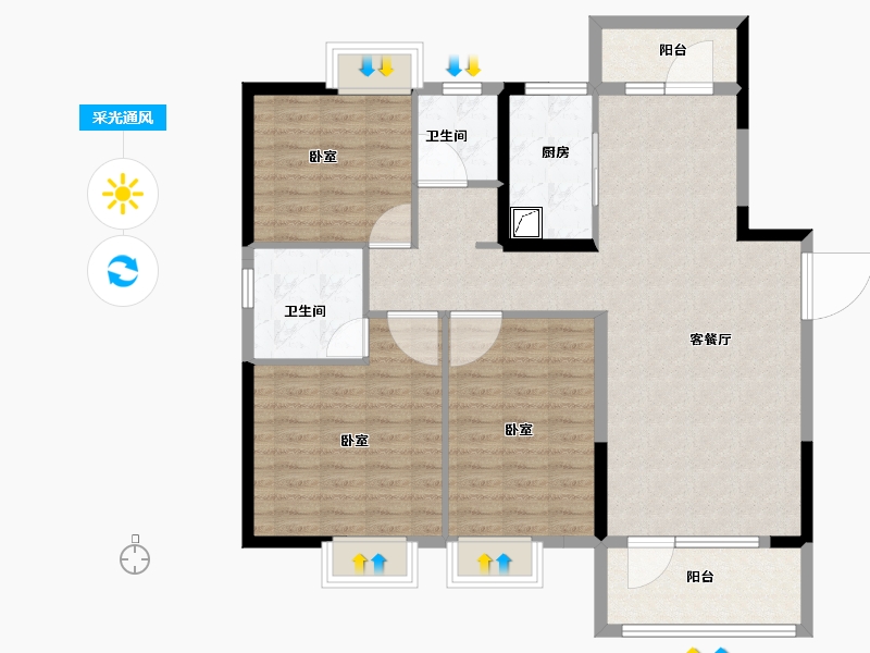 湖北省-武汉市-南德泊湖澜岸-107.50-户型库-采光通风