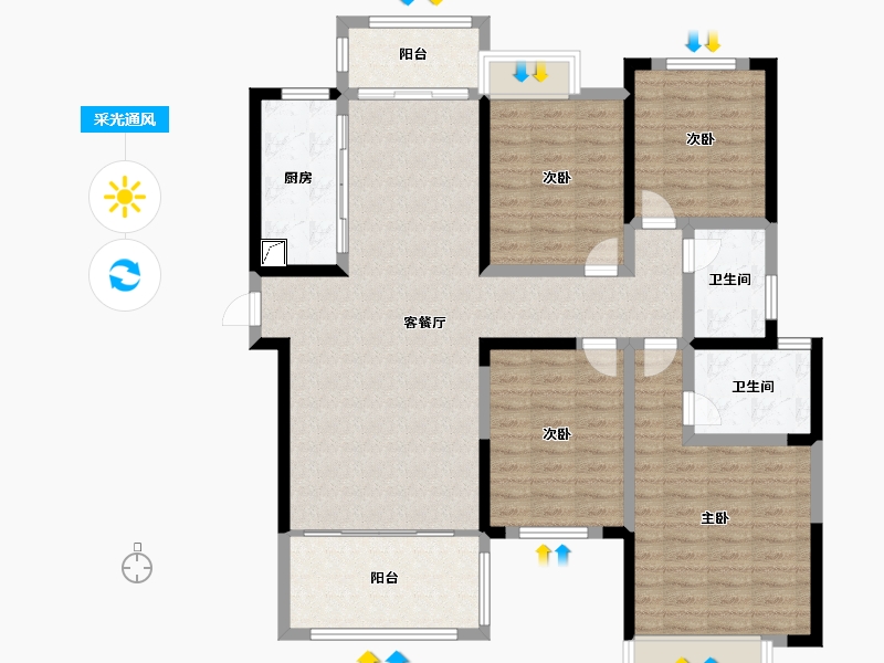 湖南省-湘潭市-天元广场·玺园-122.45-户型库-采光通风