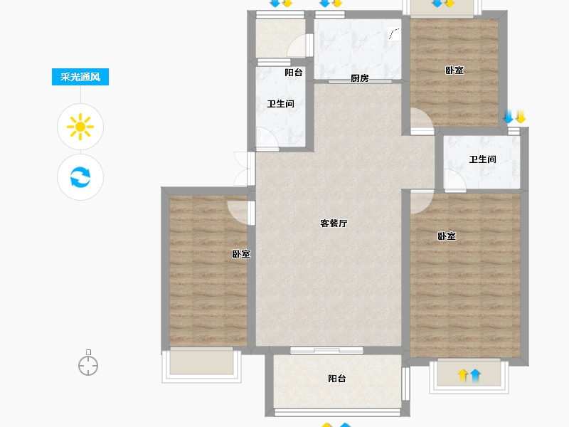 湖北省-孝感市-大悟绣江南-90.39-户型库-采光通风