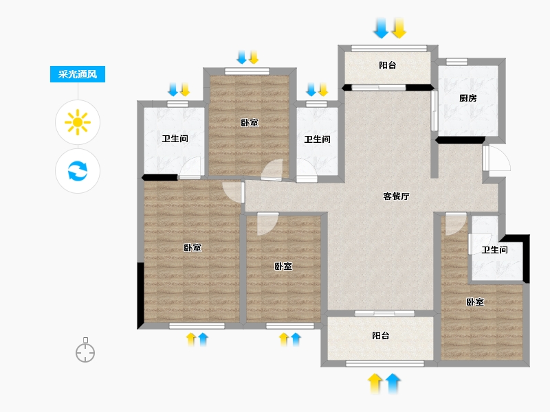 广东省-汕头市-保利林语苑-123.06-户型库-采光通风