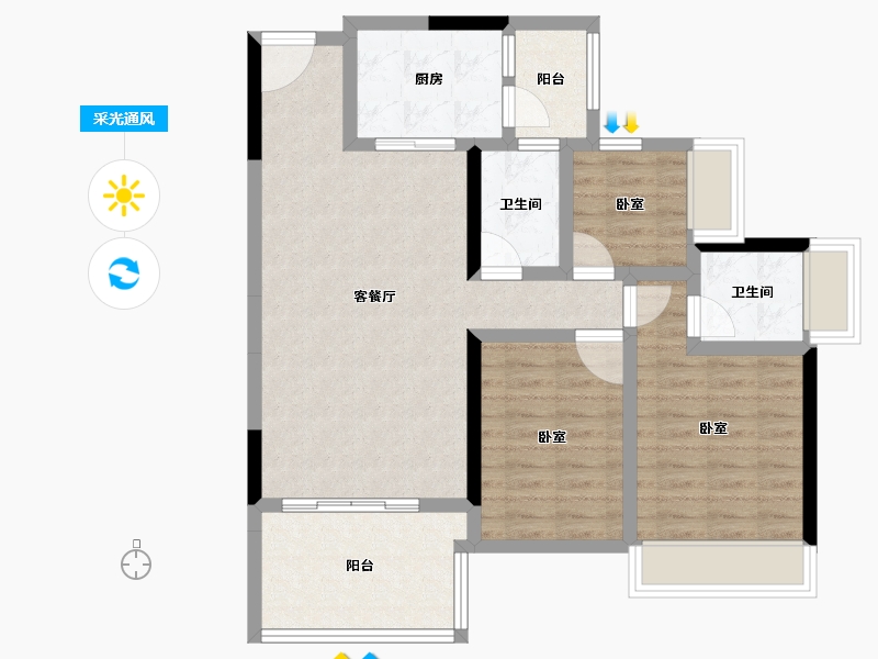 广东省-湛江市-万合隆广场-84.85-户型库-采光通风