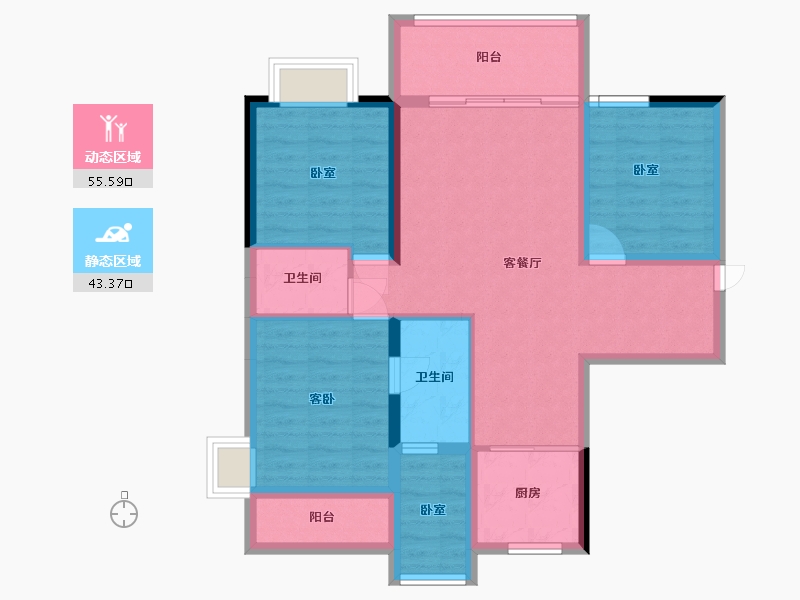 湖北省-十堰市-凯旋城二期-87.63-户型库-动静分区