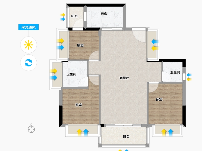 广东省-佛山市-富荣花苑-85.01-户型库-采光通风