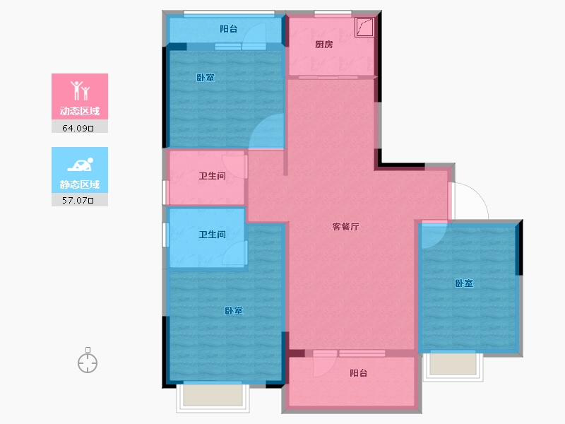 湖北省-武汉市-南德泊湖澜岸-108.76-户型库-动静分区