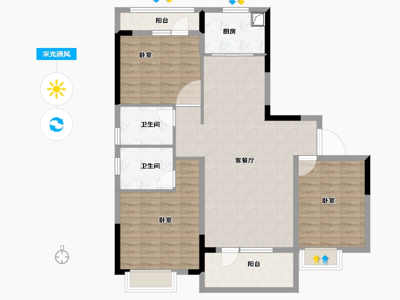 湖北省-武汉市-南德泊湖澜岸-108.76-户型库-采光通风