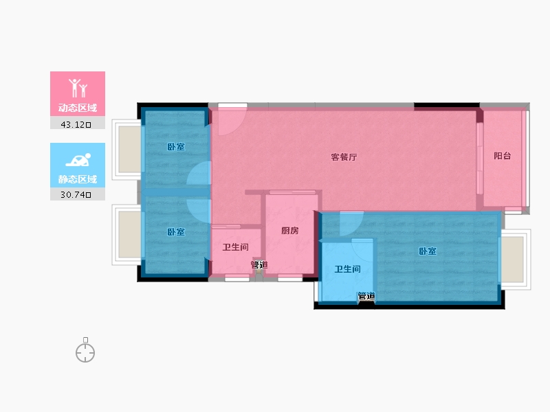 广东省-惠州市-碧桂园骏鑫公馆-66.32-户型库-动静分区