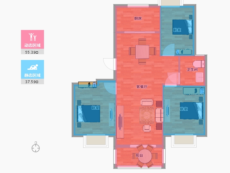 安徽省-黄山市-金童·新城雅苑-85.42-户型库-动静分区