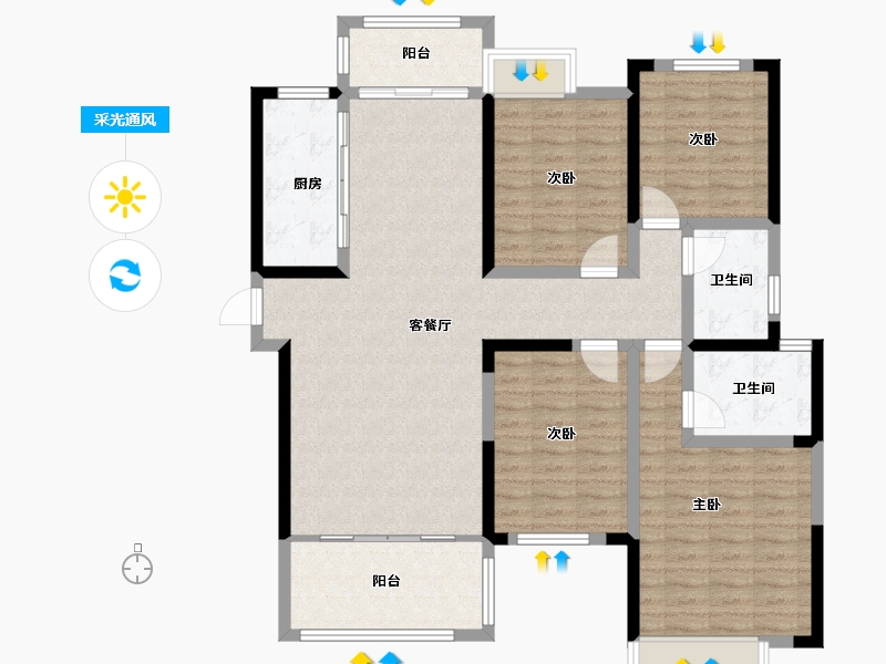 湖南省-湘潭市-天元广场·玺园-122.45-户型库-采光通风