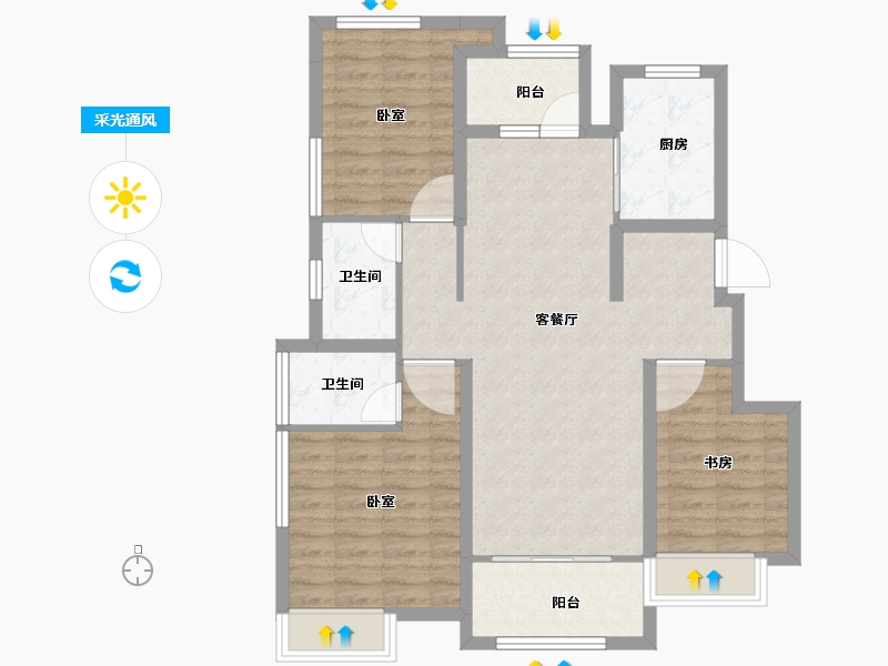 广东省-汕头市-保利林语苑-90.65-户型库-采光通风