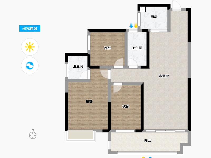 湖南省-湘潭市-天元广场·玺园-99.56-户型库-采光通风