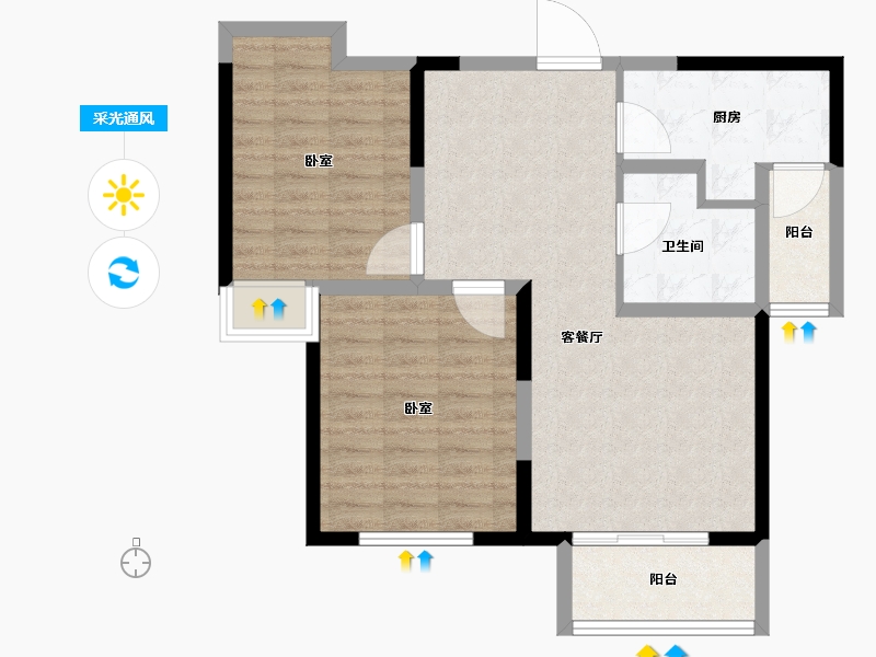 山东省-潍坊市-虞河生活城-75.00-户型库-采光通风