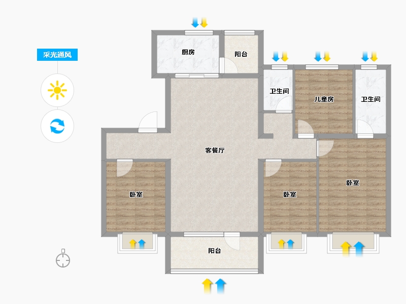 山东省-潍坊市-碧桂园翡翠城-115.00-户型库-采光通风