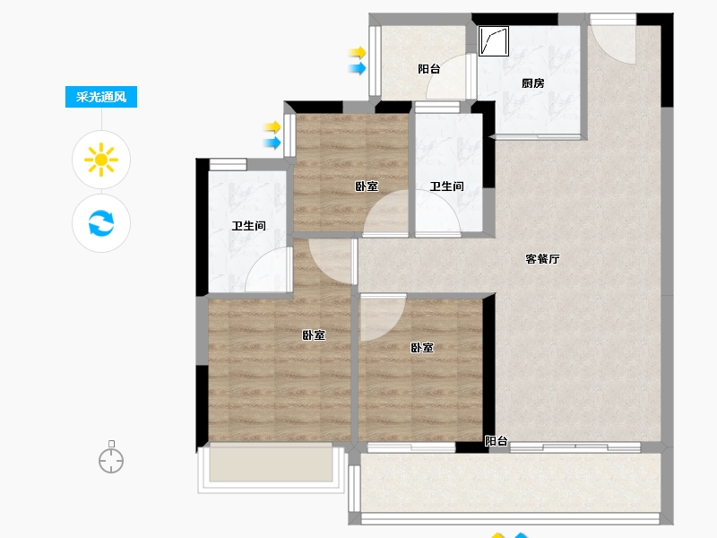 广东省-湛江市-敏捷珑玥台-79.30-户型库-采光通风