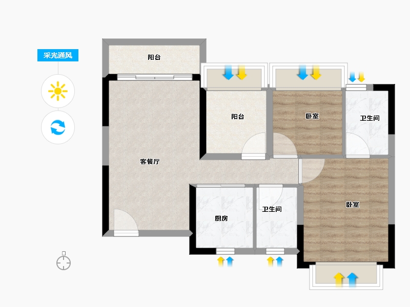 广东省-佛山市-宏宇景裕豪园-70.01-户型库-采光通风