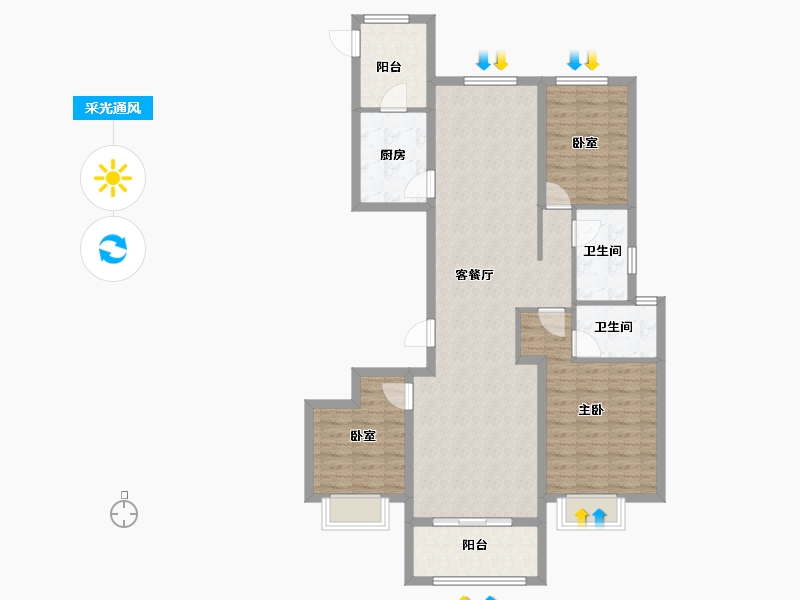 浙江省-宁波市-美的公园天下-100.99-户型库-采光通风