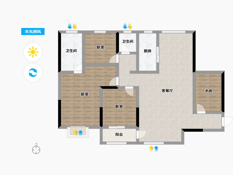 河南省-郑州市-鑫苑府-119.01-户型库-采光通风