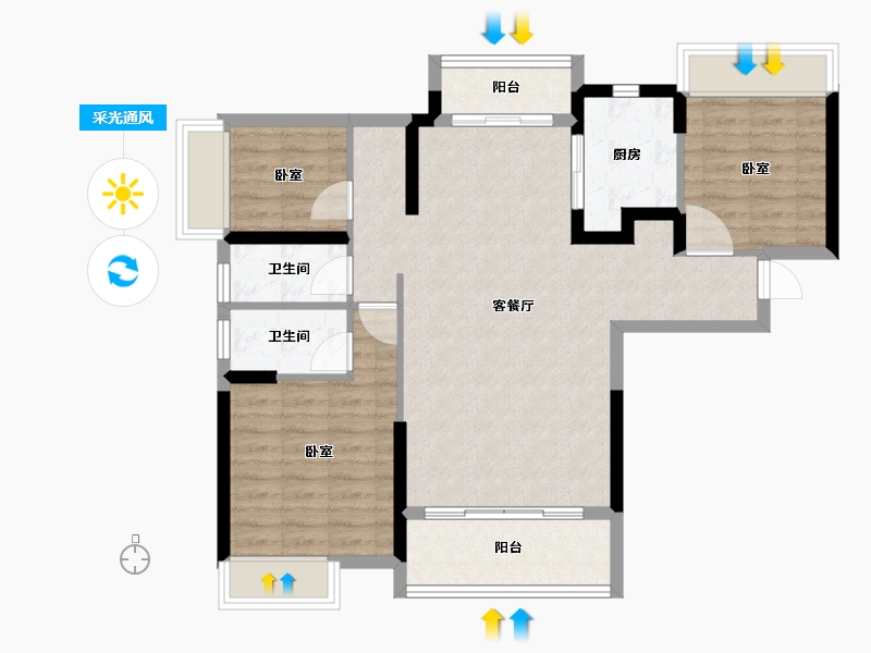 广东省-江门市-印象海伦湾-87.32-户型库-采光通风