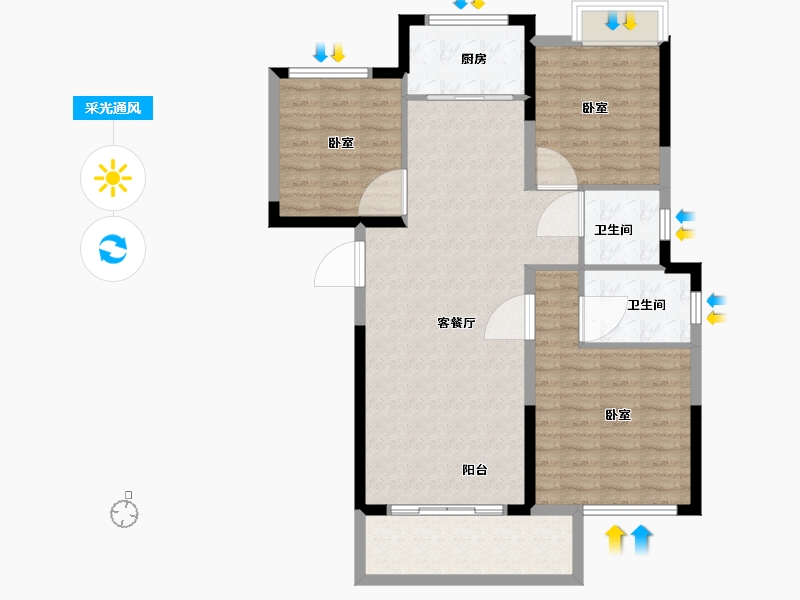 湖北省-武汉市-奥山汉口澎湃城铂悦府-94.01-户型库-采光通风