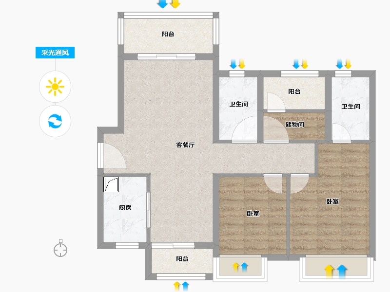 广东省-佛山市-中骏雍景台-78.00-户型库-采光通风