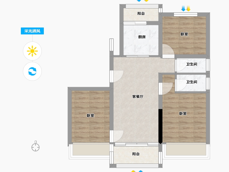 湖北省-十堰市-碧桂园·十里江湾-58.79-户型库-采光通风