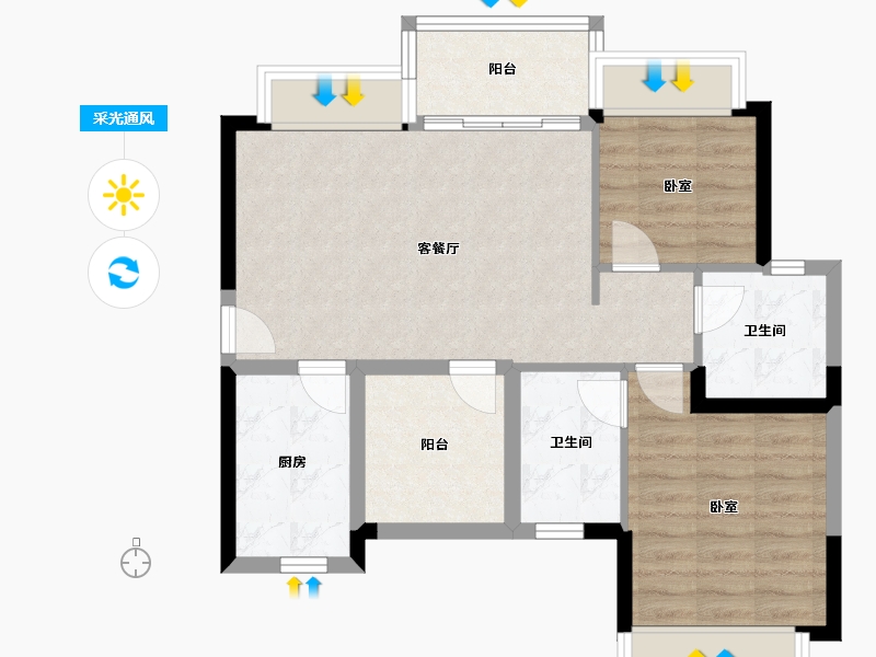 广东省-佛山市-宏宇景裕豪园-70.00-户型库-采光通风