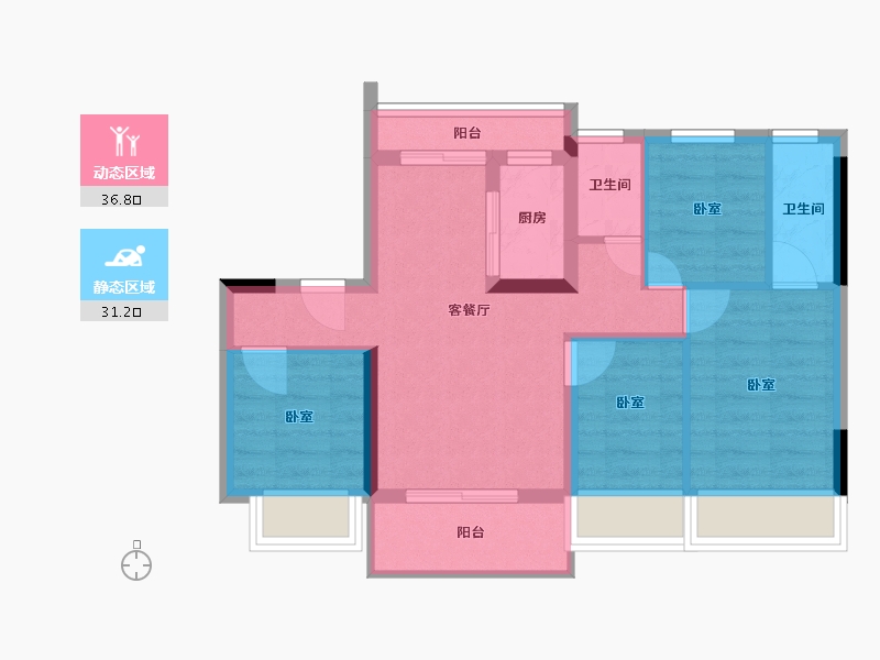 湖北省-十堰市-碧桂园·十里江湾-59.56-户型库-动静分区