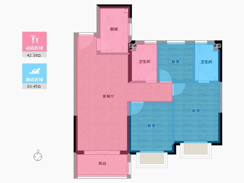 广东省-惠州市-碧桂园骏鑫公馆-65.05-户型库-动静分区