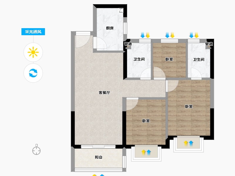 广东省-惠州市-碧桂园骏鑫公馆-65.05-户型库-采光通风